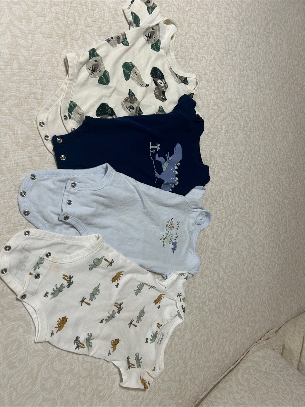 Baby Dinosaur & Animal Bodysuit Set - Neutral Greens, Navy, Light Blue, Cream